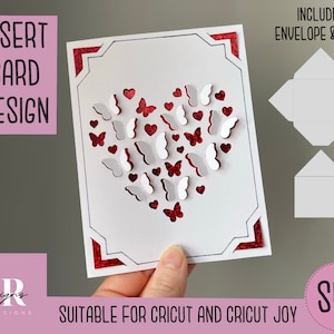 SVG: Karta z wstawką rocznicową. Przyjazna dla Cricut Joy. Narysuj i wytnij projekt karty. Szablon koperty w zestawie. Karta z sercem Cricut Joy SVG