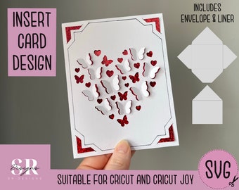 SVG: Anniversary insert card. Cricut Joy friendly. Draw and cut card design. Envelope template included. Cricut Joy heart card SVG