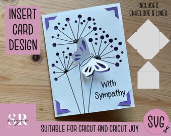 SVG: With sympathy insert card. Cricut Joy friendly. Draw and cut card design. Envelope template included. Cricut Joy sympathy card SVG