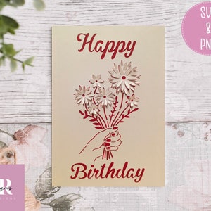 SVG: 3D / 'pop-up' Flower Birthday card téléchargement numérique. Bon anniversaire. Carte pop-up. Faites apparaître des fleurs. Carte de fleurs. SVG/PNG