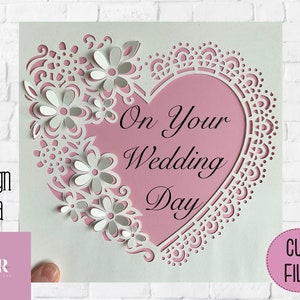SVG: Cuore di pizzo 3D/‘pop-up’. Ghirlanda di fiori a forma di cuore. Biglietto di nozze in formato SVG. Cuore d'amore in formato SVG. Fiori pop-up. Ghirlanda in formato SVG. Pop-up in formato SVG. SVG/PNG.