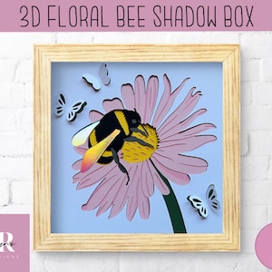 SVG: 3D floral bee shadow box. Digital download. Paper cutting. Layered card craft. bee svg. Floral shadowbox svg. bee shadow box svg.