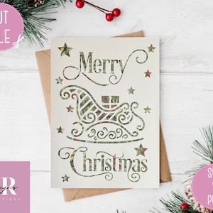 SVG: Kerstkaart. Kerstkaart svg. Vrolijk kerstfeest svg. Cricut kaart svg. Desire Kerst lettertype. Kersttafereel kaart svg.