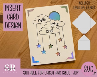 SVG: New baby insert card. Cricut Joy friendly. Draw and cut card design. Envelope template included. Cricut Joy new baby card SVG