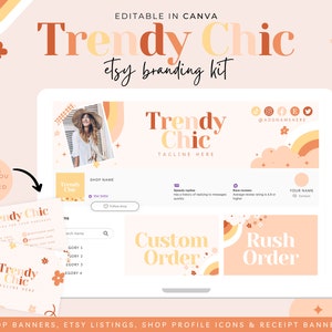 Etsy Shop branding kit, Etsy Boho branding pack, Thank You Card, Etsy listing design, Etsy logo branding, Canva Etsy Banner Mockup,BB77
