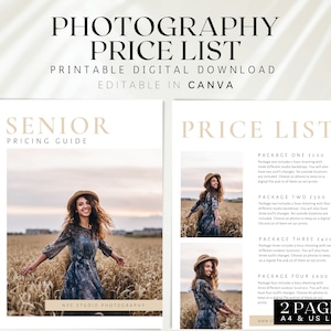 Senior Photography price list, Graduate Photography Pricing guide, Senior pricing list, Minimal Highschool Photography package guide, BB70