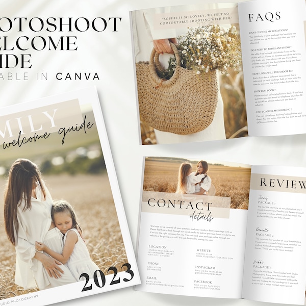 Editable Family Photoshoot Welcome Guide, Photography Pricing Book, Gender Reveal Photoshoot Brochure, Editable Photography Client Book BB73