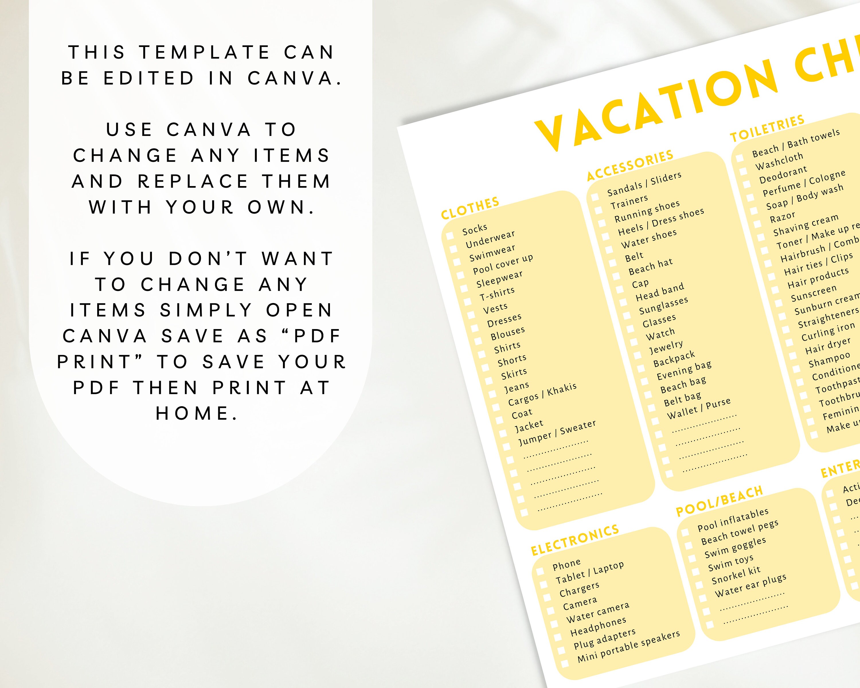 Printable Beach Vacation Checklist Editable Travel Checklist Vacation