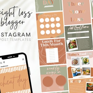 Orange Gewichtsverlust Tracker, Instagram Vorlage, Instagram Blogger Vorlage, Social Media Vorlagen, Journal für Gewichtsverlust Vorlage, BB18