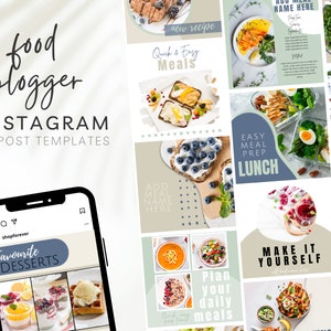 Eten Instagram-post, Instagram-sjabloon influencer, receptkaarten, Instagram-receptpost, groene Instagram-post, foodieblogger, voedselplan BB6