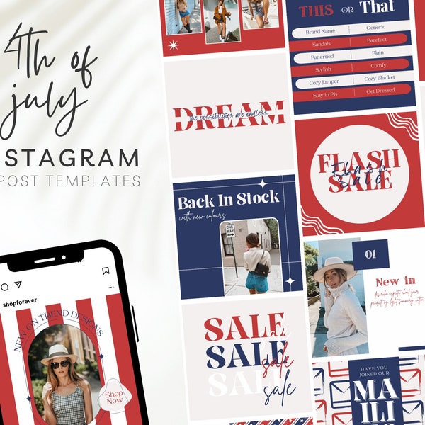 Editable 4th July Instagram Posts, Independence Day Posts, USA Templates, 4th July Business, Digital Download, Labor Day Template BB22