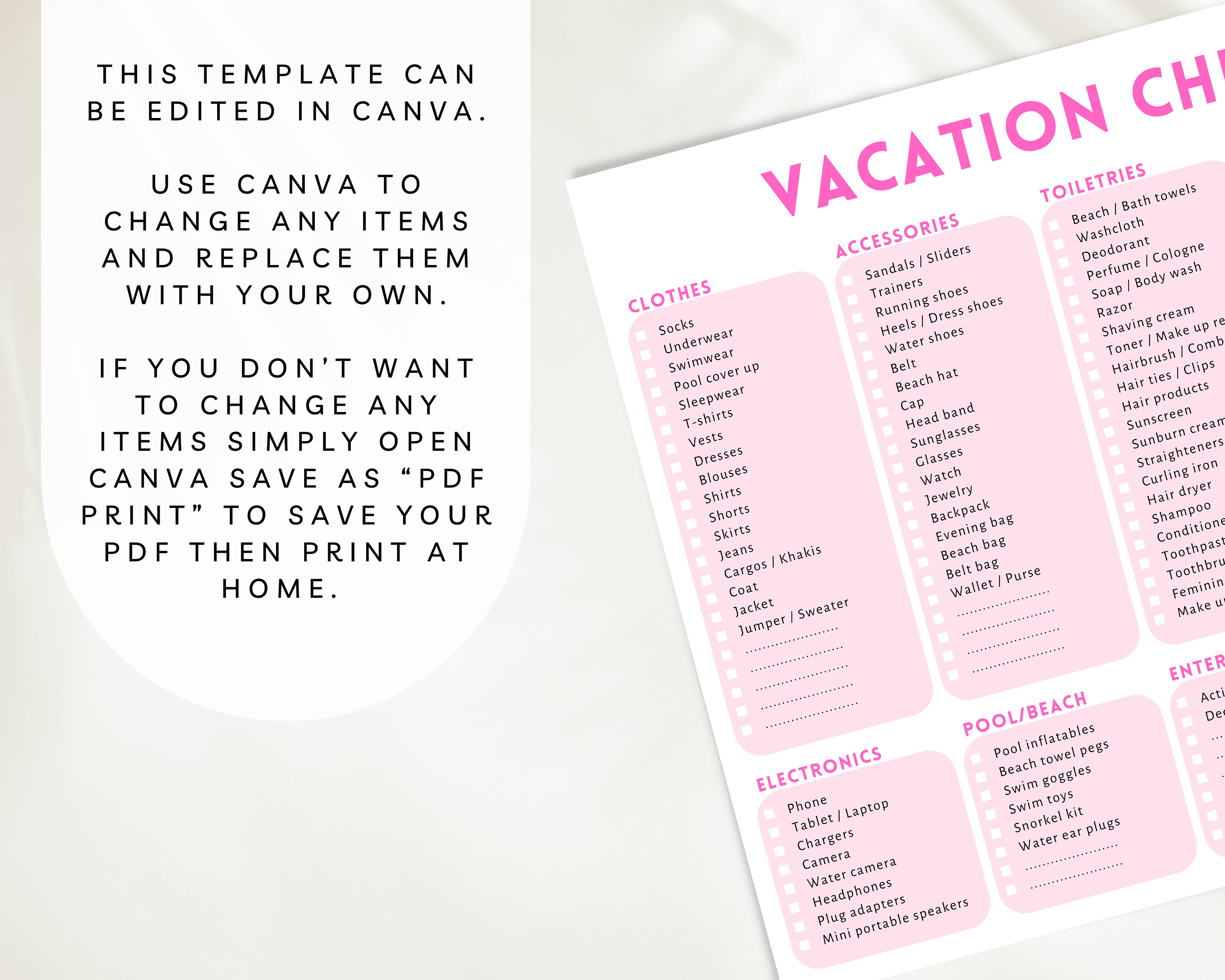 Printable Beach Vacation Checklist Editable Travel Checklist Vacation