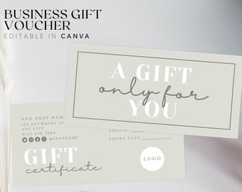 Business Gift Certificate Template, Editable Shop Gift Voucher, Printable Client Coupon, Spa Voucher, Salon Coupon, Surprise Gift Card, BB57