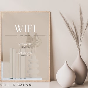 Znak hasła Airbnb Wifi, Szablon powitalny wynajmu wakacyjnego, Informacje dla gości Airbnb, Wydrukowany znak Wi-Fi, Edytowalny znak internetowy, BB45