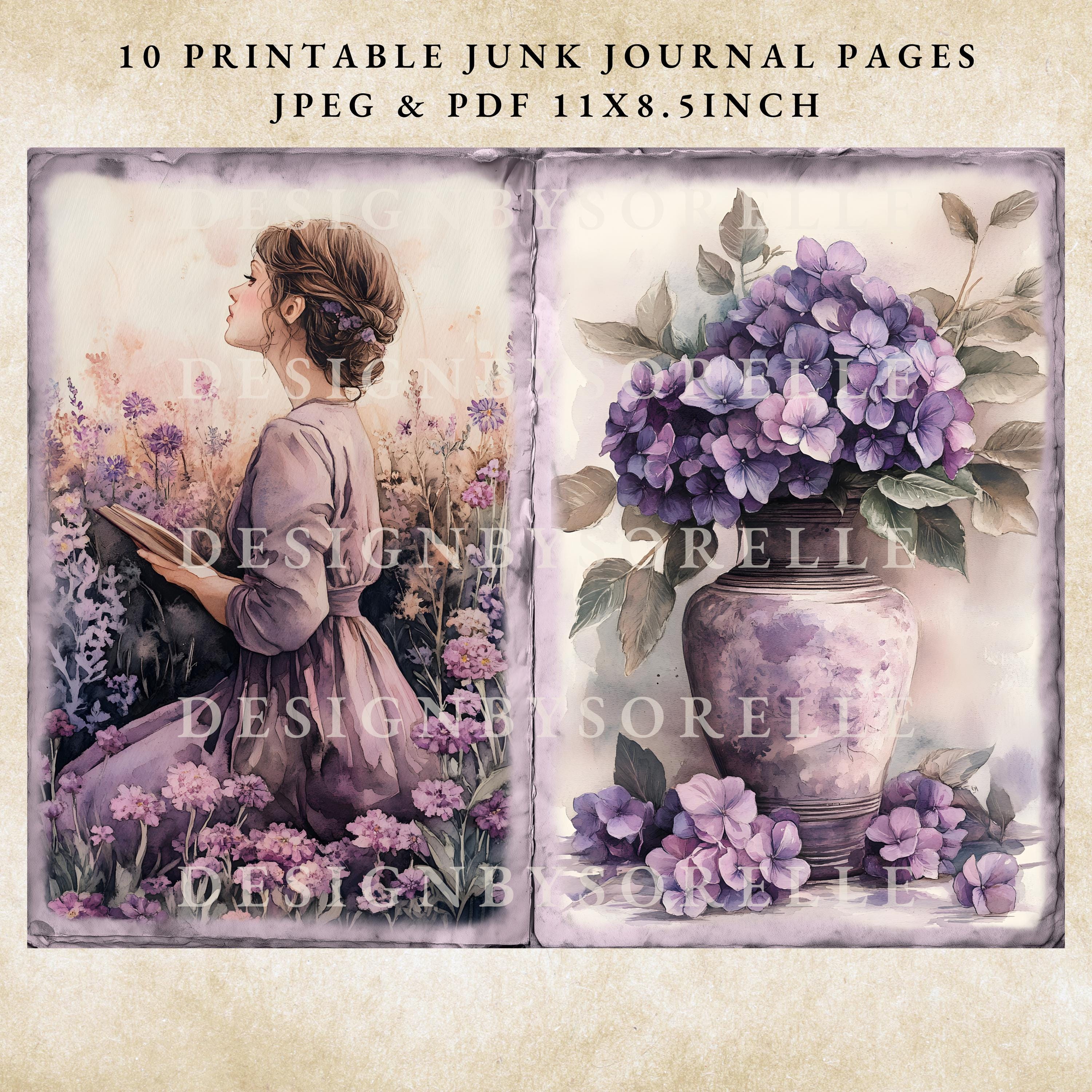 Purple Junk Journal Pages Kit, Vintage Paper Scrapbook Printable ...