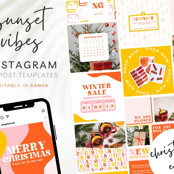 Retro Christmas instagram post, Boxing Day instagram post, minimalist business branding, Bright festive instagram, Christmas sale post,BB24