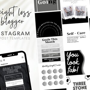 Modello instagram per tracker di perdita di peso nero, diario di perdita di peso per blogger di Instagram, coinvolgimento di blogger di fitness, schede di ricette digitali, BB8