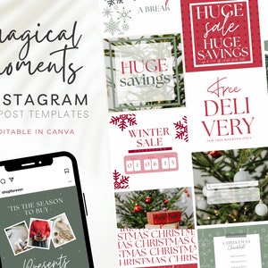 Publicaciones de instagram de Navidad verde, publicación de instagram editable, marca empresarial minimalista, instagram festivo, plantillas canva, publicaciones de Navidad, BB28