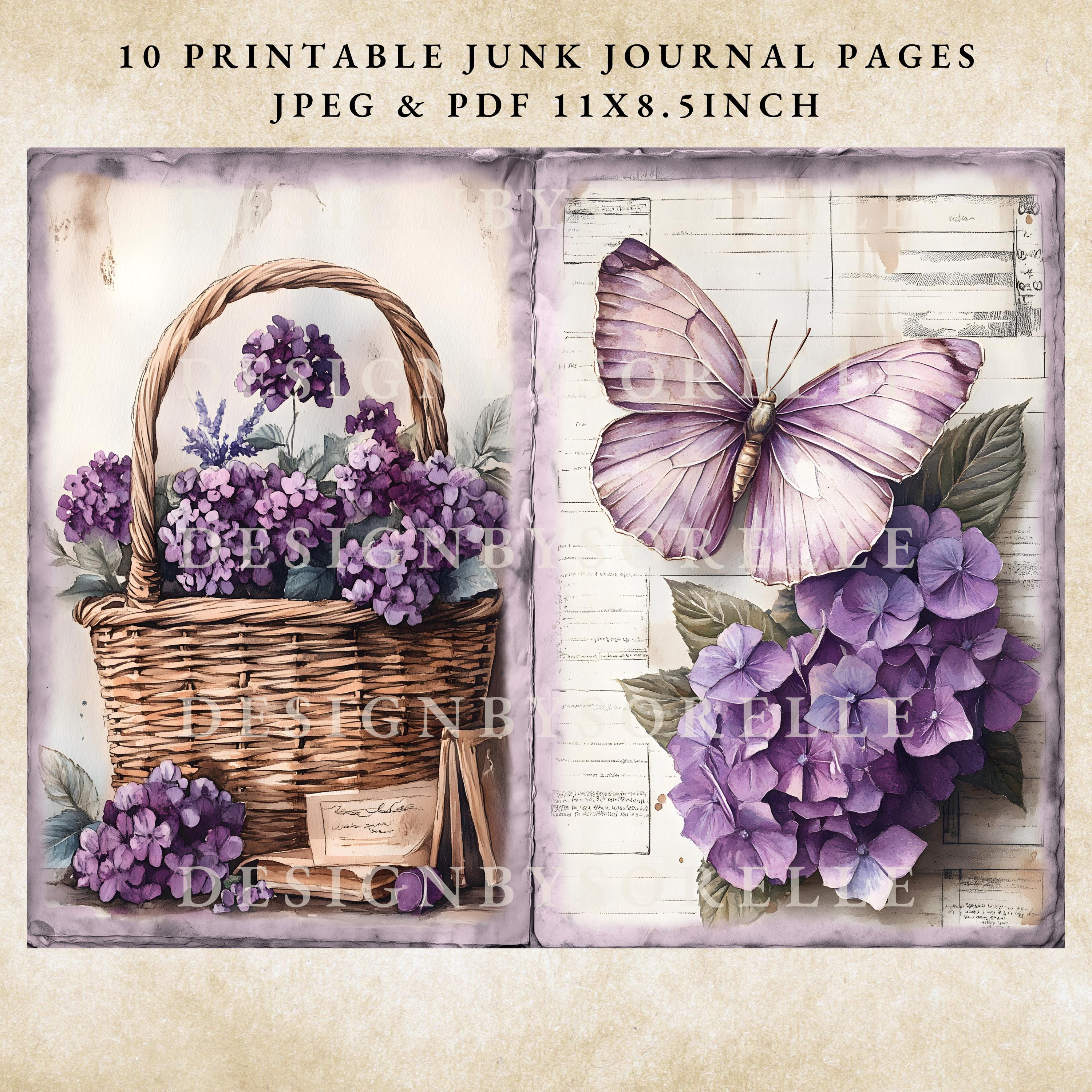 Purple Junk Journal Pages Kit, Vintage Paper Scrapbook Printable ...
