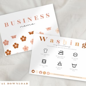 Vinyl clothing care instruction card, printable washing care guide, white editable T-shirt care card, printed T-shirt care card BB4