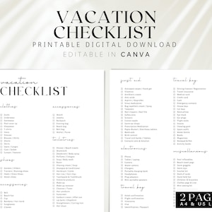 Printable Beach Vacation Checklist, Editable Travel Checklist, Vacation packing list, Holiday checklist, Travel Packing List, To do List,002