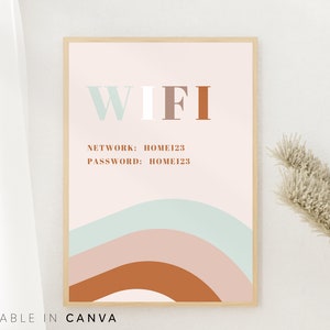Znak hasła Airbnb Wifi, Szablon powitalny wynajmu wakacyjnego, Informacje dla gości Airbnb, Znak retro Wi-Fi, Edytowalny znak internetowy, BB50