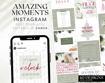 White Christmas instagram post, Boxing Day instagram post, minimalist business branding, Green festive instagram, Christmas sale post, BB30