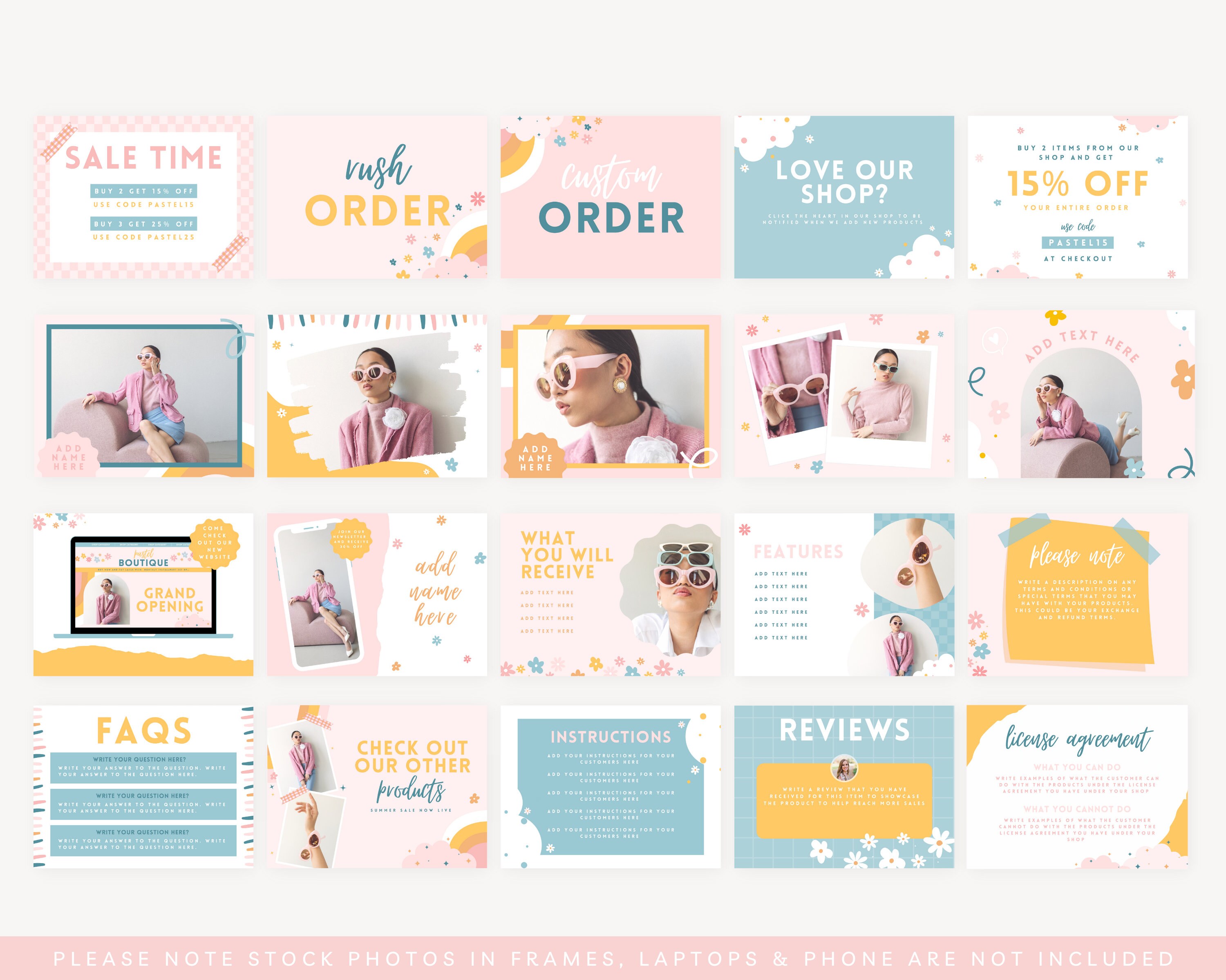 Etsy Shop Branding Kit, Etsy Pastel Branding Pack, Thank You Card, Etsy ...