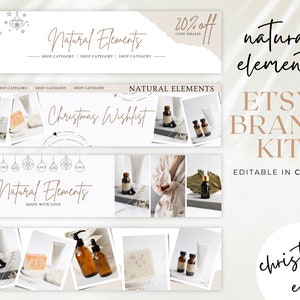 Christmas Neutral Etsy branding starter kit, DIY Editable Etsy business banner template, Simple Beige Etsy photo cover carousel set, BB34