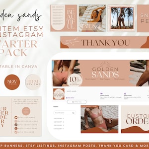 Startpakket Etsy Shop-branding, Etsy-brandingkit, Instagram-sjablonen voor posts en hoogtepunten, Etsy-winkelvermeldingen, Etsy-bannersjabloon, BB25