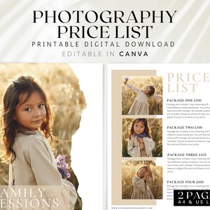 Editable Family Photoshoot Price List, Photography Pricing Guide Book, Neutral Family mini session template, Newborn Pricing Guide, BB65