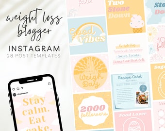 Pastel Instagram Post, Weight loss tracker, Theme Park Inspired Instagram Template, Pastel Weight Loss Journal, Weight Loss Rewards