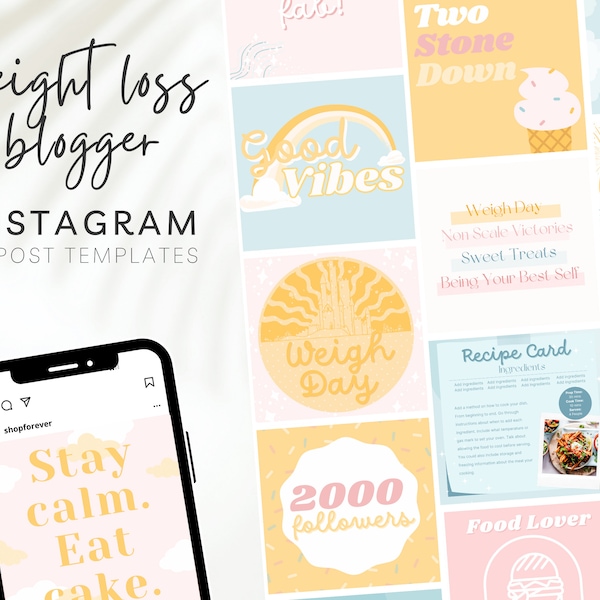 Pastel Instagram Post, Weight loss tracker, Theme Park Inspired Instagram Template, Pastel Weight Loss Journal, Weight Loss Rewards