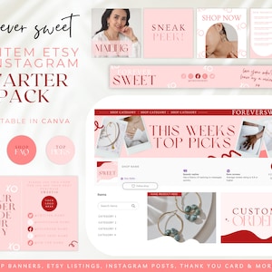 Pink Etsy Shop-startpakket branding, Etsy-kit, Pink Instagram-sjablonen voor posts en hoogtepunten, Etsy-winkelvermeldingen, Etsy-bannersjabloon, BB27