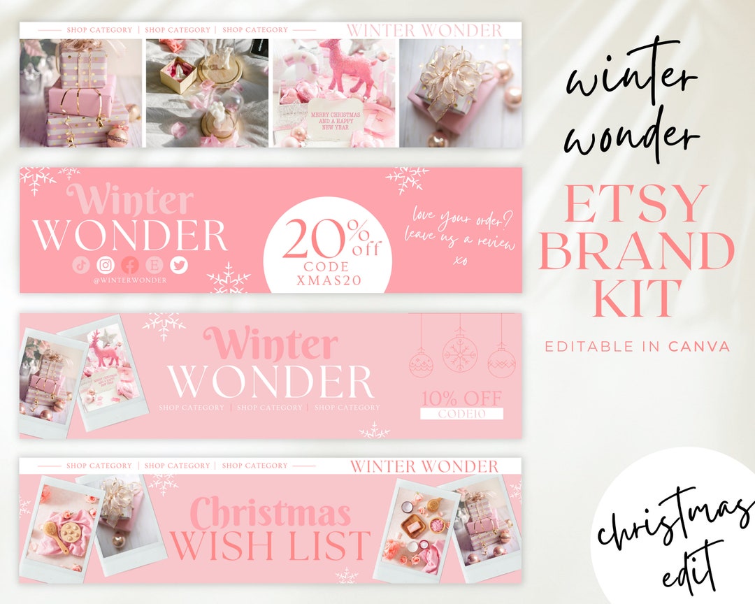 Christmas Sale Etsy Shop Branding Kit, Etsy Business Branding Kit, Pink