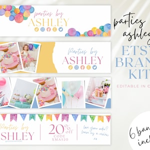 Pastel Etsy Shop branding starter pack kit, Etsy branding kit, Balloon and Parties Editable Etsy banner template, Etsy carousel set, BB31