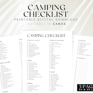 Utskrivbar campingchecklista, redigerbar resechecklista, packlista för campingresa, checklista för husbilsläger, checklista för scoutresor, att-göra-lista, 006