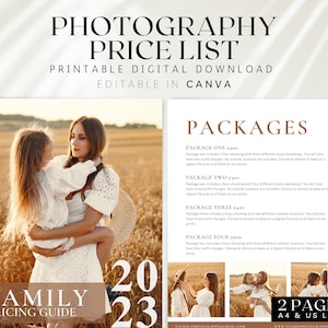 Editable Family Photoshoot Price List, Photography Pricing Guide Book, Neutral Family mini session template, Newborn Pricing Guide, BB64