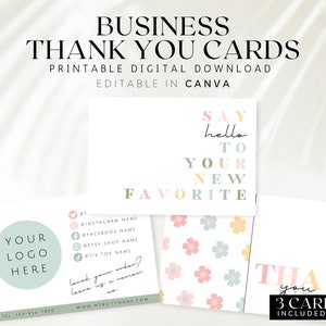 Tarjeta de agradecimiento comercial editable, tarjetas de embalaje para pequeñas empresas, tarjetas de visita minimalistas, tarjeta de inserción de negocios pastel de 5x3,5 pulgadas, BB2
