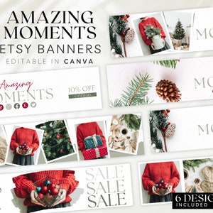 Christmas sale Etsy Shop branding kit, Etsy business branding kit, Green Editable Etsy carousel banner template, Winter Etsy shop set, BB30