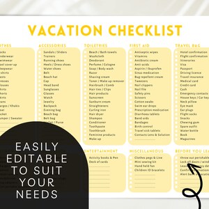 Printable Beach Vacation Checklist, Editable Travel Checklist, Vacation ...