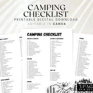 Printable Camping Checklist Editable Travel Checklist Camping Trip 
