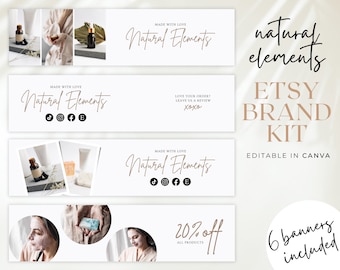 Kit de inicio para la creación de marca de Etsy en tonos neutros, plantilla de banner comercial editable en blanco para Etsy, carrusel de fotos para portada de Etsy en tonos beige sencillos, BB34