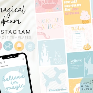 Instagram Post Template, Theme Park Inspired blogger, Pastel castle Instagram Template, Business Branding, Bright Pastel Instagram Icon BB19