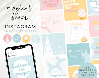 Instagram Post Template, Theme Park Inspired blogger, Pastel castle Instagram Template, Business Branding, Bright Pastel Instagram Icon BB19