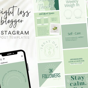 Modello instagram per tracker di perdita di peso pastello, diario di perdita di peso per blogger di Instagram, coinvolgimento di blogger di fitness, schede di ricette digitali, BB7