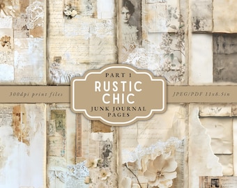 shabby chic beige journal page kit, printable journal pages, vintage neutral scrapbook, fussy cut junk journal, digital collage sheet