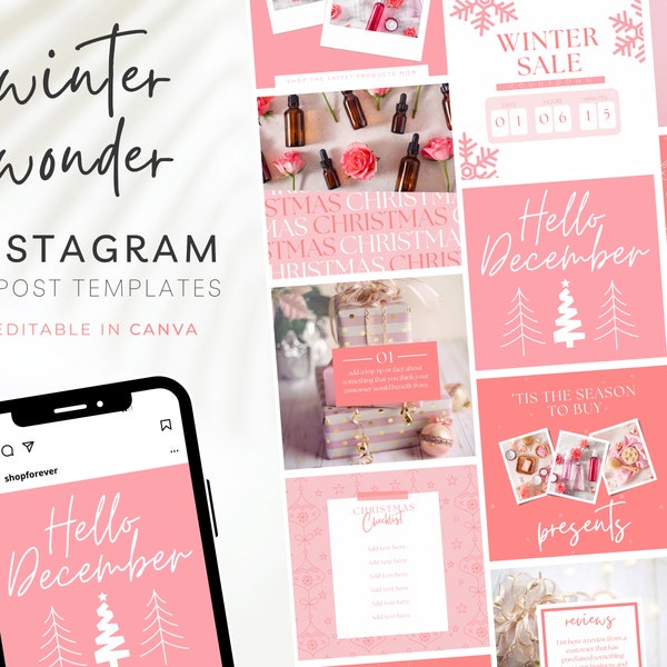 Pink Pastel Christmas instagram post, Boxing Day instagram, Pastel business branding, Pastel festive instagram, Christmas sale post, BB29