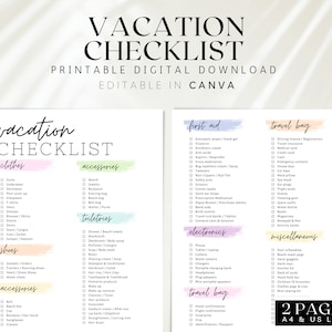 Printable Beach Vacation Checklist, Editable Travel Checklist, Vacation packing list, Holiday checklist, Travel Packing List, To do List,001