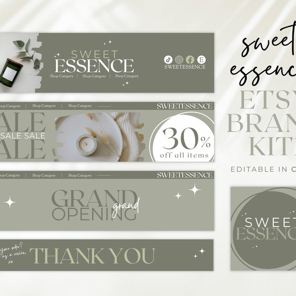 Etsy Shop branding starter pack kit, Etsy branding kit, Editable Etsy banner template, Etsy receipt banner, Etsy icons, Etsy shop set, BB26